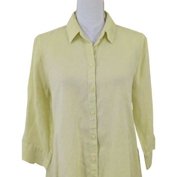 CHICO'S! LINEN LUXE! PALE LIME 3/4 NOTCH SLEEVE OVERSIZE BUTTON UP BLOUSE!SZ 4/6 - Picture 4 of 9